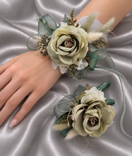 Load image into Gallery viewer, Sage green everlasting flowers corsage & buttonhole AB2150 - School formal, prom, graduation