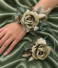 Load image into Gallery viewer, Sage green everlasting flowers corsage & buttonhole AB2150 - School formal, prom, graduation