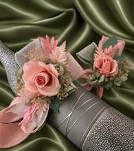 Load image into Gallery viewer, Sage and pink / peach preserved flowers corsage & buttonhole AB2152 - School formal, prom, graduation