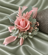Load image into Gallery viewer, Sage and pink / peach preserved flowers corsage & buttonhole AB2152 - School formal, prom, graduation