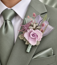 Load image into Gallery viewer, Sage and violet preserved flowers corsage & buttonhole AB2153 - School formal, prom, graduation