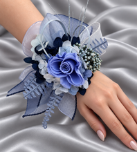 Load image into Gallery viewer, Blue shades preserved flowers corsage & buttonhole AB2154 - School formal, prom, graduation