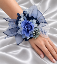 Load image into Gallery viewer, Blue shades preserved flowers corsage & buttonhole AB2154 - School formal, prom, graduation