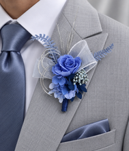 Load image into Gallery viewer, Blue shades preserved flowers corsage & buttonhole AB2154 - School formal, prom, graduation