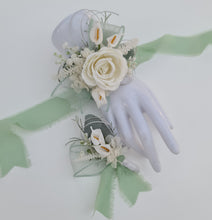 Load image into Gallery viewer, Peony & calla lily sage everlasting flowers corsage & buttonhole AB2155 - School formal, prom, graduation