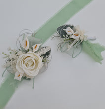 Load image into Gallery viewer, Peony & calla lily sage everlasting flowers corsage & buttonhole AB2155 - School formal, prom, graduation