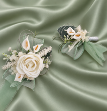 Load image into Gallery viewer, Peony & calla lily sage everlasting flowers corsage & buttonhole AB2155 - School formal, prom, graduation