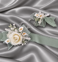 Load image into Gallery viewer, Peony & calla lily sage everlasting flowers corsage & buttonhole AB2155 - School formal, prom, graduation