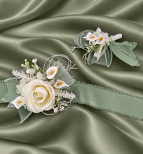 Load image into Gallery viewer, Peony & calla lily sage everlasting flowers corsage & buttonhole AB2155 - School formal, prom, graduation