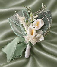 Load image into Gallery viewer, Peony & calla lily sage everlasting flowers corsage & buttonhole AB2155 - School formal, prom, graduation