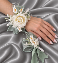 Load image into Gallery viewer, Peony & calla lily sage everlasting flowers corsage & buttonhole AB2155 - School formal, prom, graduation