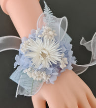 Load image into Gallery viewer, Blue & white preserved flowers corsage & buttonhole AB2157 - School formal, prom, graduation