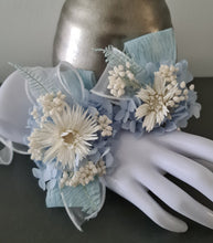 Load image into Gallery viewer, Blue & white preserved flowers corsage & buttonhole AB2157 - School formal, prom, graduation