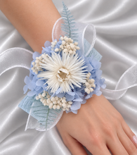 Load image into Gallery viewer, Blue & white preserved flowers corsage & buttonhole AB2157 - School formal, prom, graduation