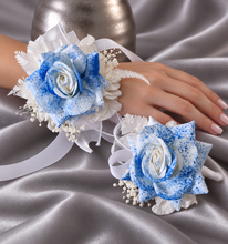 Load image into Gallery viewer, Sprayed blue rose everlasting flowers corsage & buttonhole AB2159 - School formal, prom, graduation