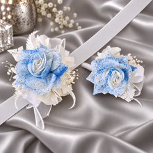 Load image into Gallery viewer, Sprayed blue rose everlasting flowers corsage & buttonhole AB2159 - School formal, prom, graduation