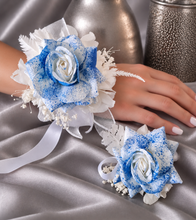 Load image into Gallery viewer, Sprayed blue rose everlasting flowers corsage & buttonhole AB2159 - School formal, prom, graduation