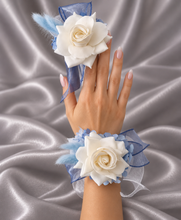Load image into Gallery viewer, Shades of blue & white everlasting flowers corsage & buttonhole AB2161 - School formal, prom, graduation