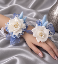Load image into Gallery viewer, Shades of blue & white everlasting flowers corsage & buttonhole AB2161 - School formal, prom, graduation