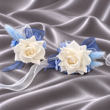 Load image into Gallery viewer, Shades of blue & white everlasting flowers corsage & buttonhole AB2161 - School formal, prom, graduation