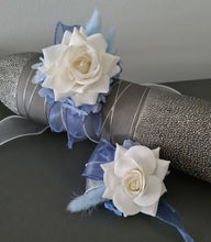 Load image into Gallery viewer, Shades of blue & white everlasting flowers corsage & buttonhole AB2161 - School formal, prom, graduation