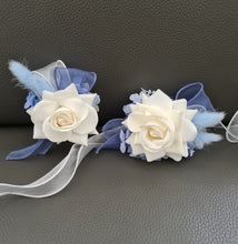 Load image into Gallery viewer, Shades of blue & white everlasting flowers corsage & buttonhole AB2161 - School formal, prom, graduation