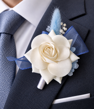 Load image into Gallery viewer, Shades of blue & white everlasting flowers corsage & buttonhole AB2161 - School formal, prom, graduation