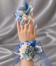 Load image into Gallery viewer, Shades of blue preserved flowers corsage & buttonhole AB2162 - School formal, prom, graduation