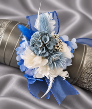Load image into Gallery viewer, Shades of blue preserved flowers corsage & buttonhole AB2162 - School formal, prom, graduation