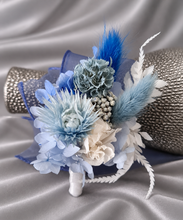Load image into Gallery viewer, Shades of blue preserved flowers corsage & buttonhole AB2162 - School formal, prom, graduation
