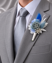 Load image into Gallery viewer, Shades of blue preserved flowers corsage & buttonhole AB2162 - School formal, prom, graduation