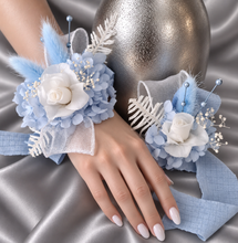 Load image into Gallery viewer, Baby blue preserved flowers corsage & buttonhole AB2163 - School formal, prom, graduation