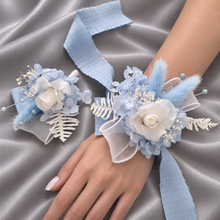 Load image into Gallery viewer, Baby blue preserved flowers corsage & buttonhole AB2163 - School formal, prom, graduation