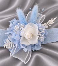 Load image into Gallery viewer, Baby blue preserved flowers corsage & buttonhole AB2163 - School formal, prom, graduation