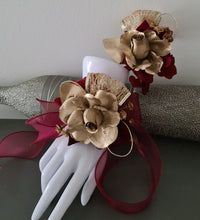 Load image into Gallery viewer, Burgundy and gold everlasting flowers corsage & buttonhole AB2166 - School formal, prom, graduation
