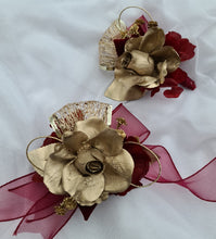 Load image into Gallery viewer, Burgundy and gold everlasting flowers corsage & buttonhole AB2166 - School formal, prom, graduation