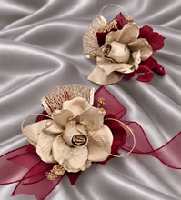 Load image into Gallery viewer, Burgundy and gold everlasting flowers corsage & buttonhole AB2166 - School formal, prom, graduation