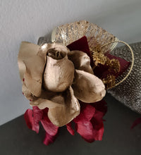 Load image into Gallery viewer, Burgundy and gold everlasting flowers corsage & buttonhole AB2166 - School formal, prom, graduation