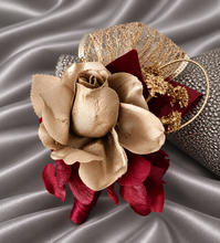 Load image into Gallery viewer, Burgundy and gold everlasting flowers corsage & buttonhole AB2166 - School formal, prom, graduation