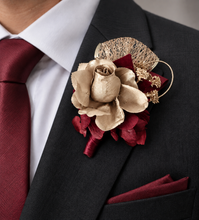 Load image into Gallery viewer, Burgundy and gold everlasting flowers corsage & buttonhole AB2166 - School formal, prom, graduation