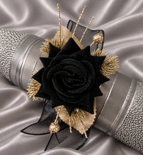 Load image into Gallery viewer, Black & gold everlasting flowers corsage AB2167 - School formal, prom, graduation