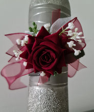 Load image into Gallery viewer, Burgundy, green and white everlasting flowers corsage AB2169 - School formal, prom, graduation