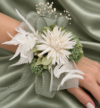 Load image into Gallery viewer, Sage & white preserved flowers corsage AB2171 - School formal, prom, graduation