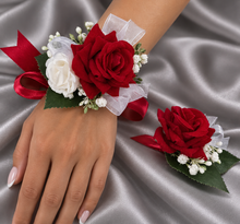 Load image into Gallery viewer, Bright red, green and white corsage & buttonhole AB2172 - School formal, prom, graduation