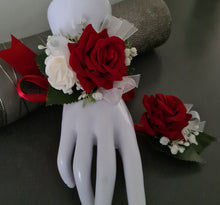Load image into Gallery viewer, Bright red, green and white corsage & buttonhole AB2172 - School formal, prom, graduation