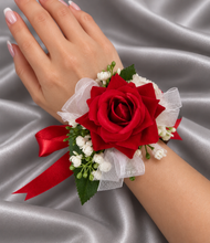 Load image into Gallery viewer, Bright red, green and white corsage & buttonhole AB2172 - School formal, prom, graduation