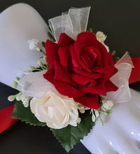 Load image into Gallery viewer, Bright red, green and white corsage & buttonhole AB2172 - School formal, prom, graduation