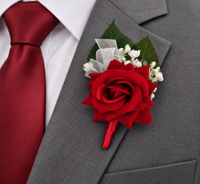 Load image into Gallery viewer, Bright red, green and white corsage & buttonhole AB2172 - School formal, prom, graduation
