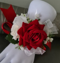 Load image into Gallery viewer, Bright red, green and white corsage & buttonhole AB2172 - School formal, prom, graduation
