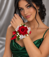 Load image into Gallery viewer, Bright red, green and white corsage & buttonhole AB2172 - School formal, prom, graduation